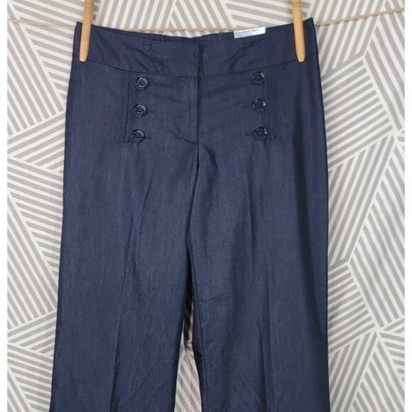 NEW Express Stylist Size 4 Denim Dress Pants Trouser Wide Leg Lace Up Back Blue - Picture 3 of 9
